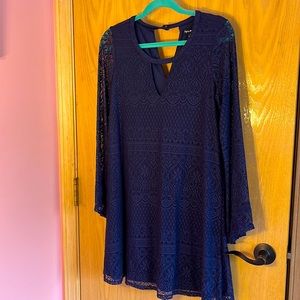 Sequin Heart navy lace long bell sleeves dress size L 👀